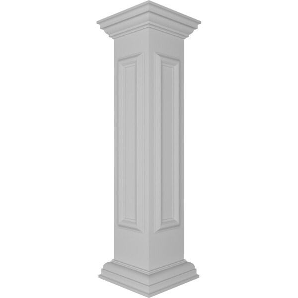 8W X 40H End Newel Post With Panel, Flat Capital & Base Trim (Installation Kit Included)